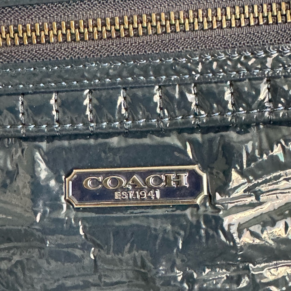 Coach Poppy Quilted Blue Patent Leather Tote Bag - Picture 11 of 14